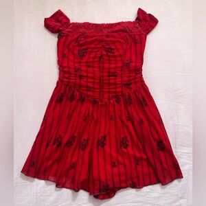 Kimchi Blue Red Off-Shoulder Dress with Floral Pattern